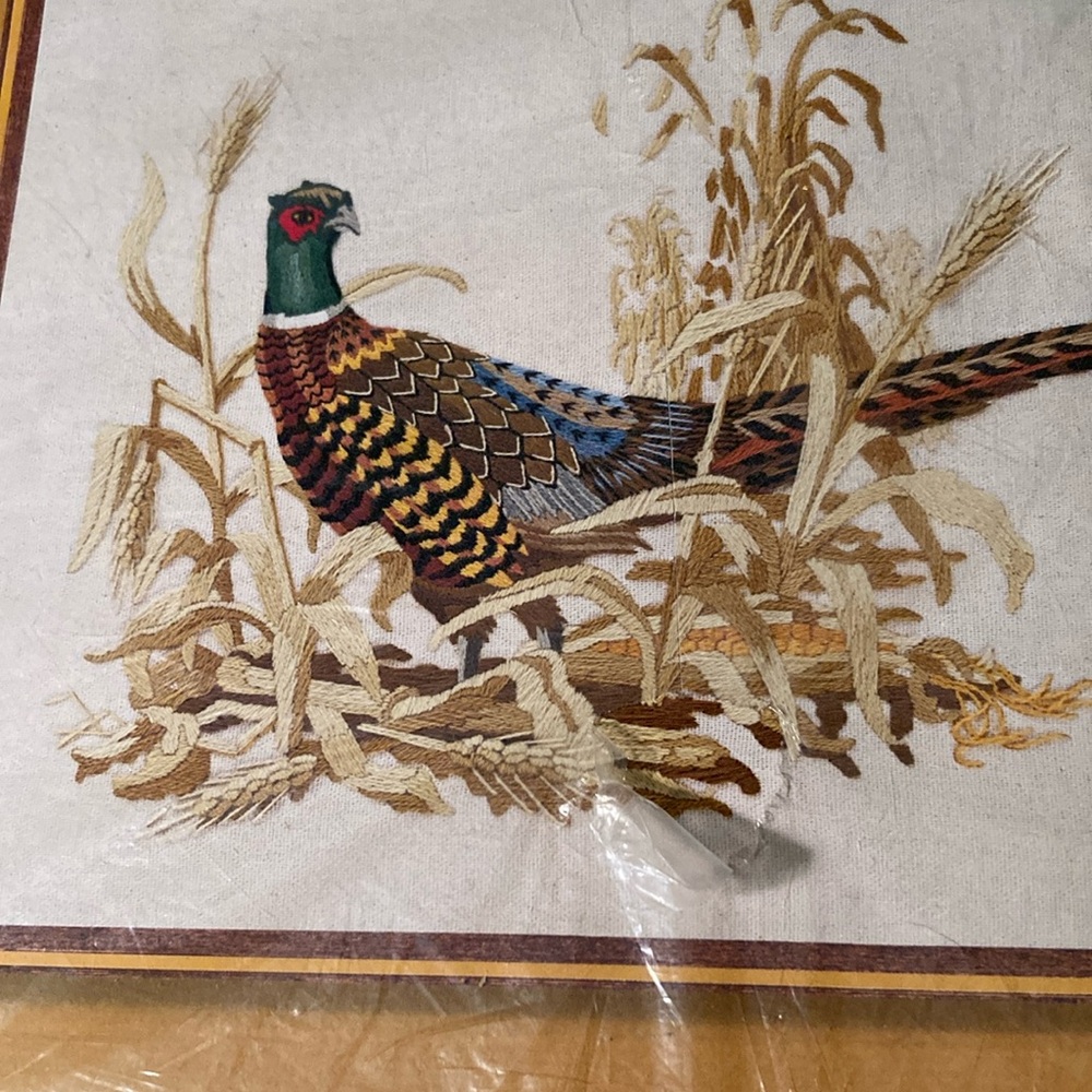 Vintage 1970 Sunset Stitchery “pheasant ant”  16 x‎ 20 cotton & wool.